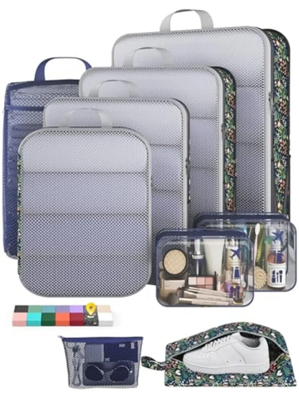Compression Packing Cubes Travel Organizer Set Luggage Bags Toiletry Storage